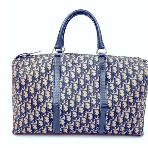 Vintage Dior Navy Trotter Boston Satchel 2 Way Handbag/Weekender XL - Picture 2 of 12